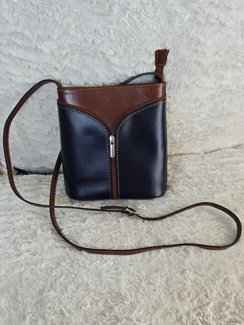 Borce In Pelle Black & Brown Leather Made In Italy Crossbody Bag